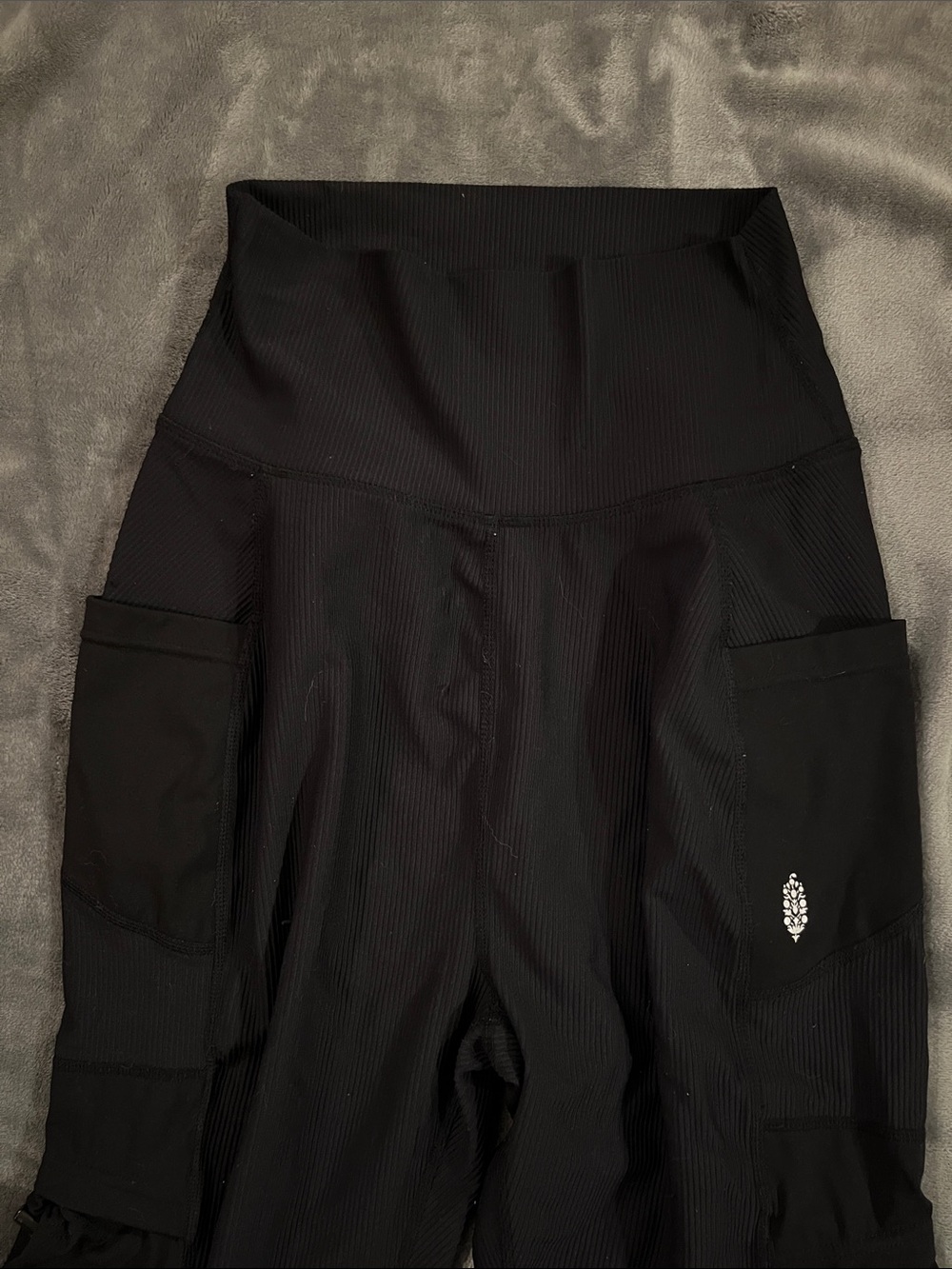 FP Movement by Free People Black Ribbed High-Waist Track Joggers